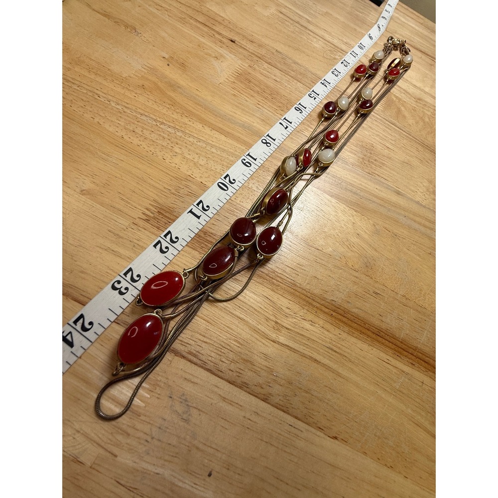 Boho Classic Statement Multi-Strand Red Gold Necklace Talbots - Picture 6 of 9